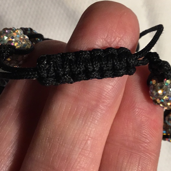 RARE FIND!!  Rhinestone Shamballa Bracelet with Black Cord - Picture 4 of 8